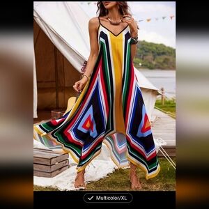 Size XL, colorful,long dress, sleeveless,v neck NWOT